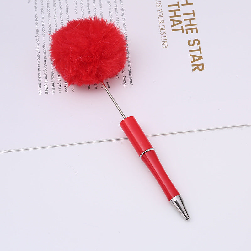 diy plush plastic ballpoint pen novel cartoon hairball beaded pen cross-border cute gift pen