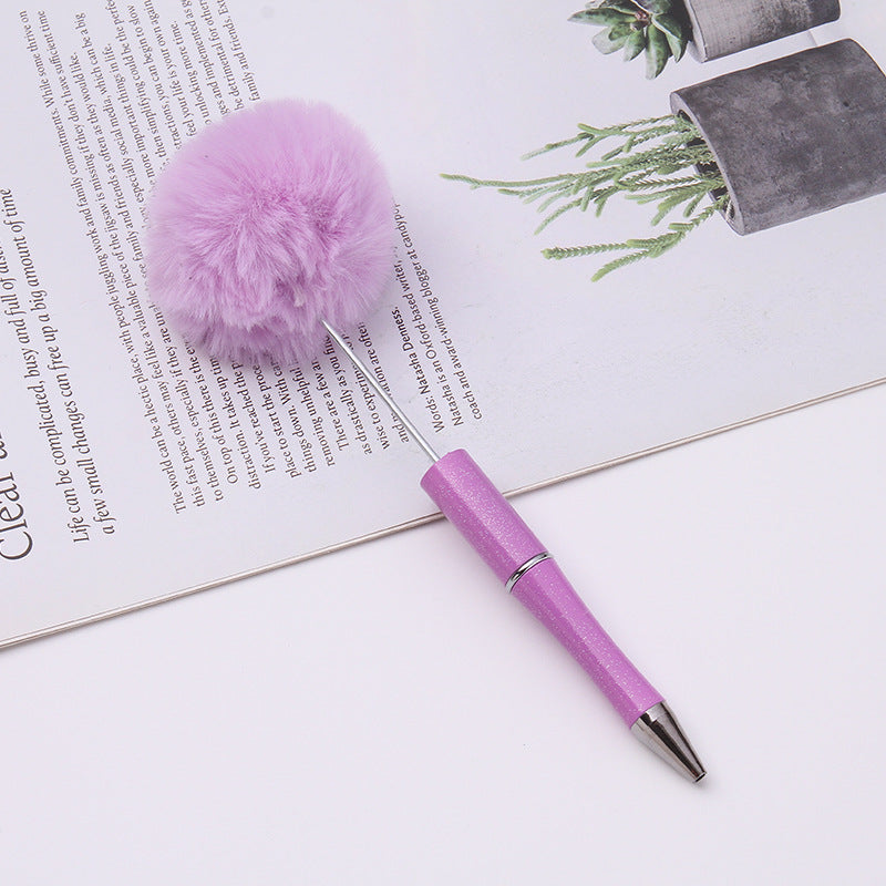 diy plush plastic ballpoint pen novel cartoon hairball beaded pen cross-border cute gift pen
